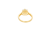 14KT Gold Ring Women's Round White CZ Center Stone Open Flower Heart Petals with White CZ Baguette Stone Band
