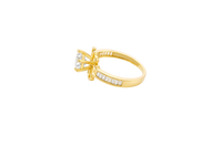 14KT Gold Ring Women's Round White CZ Center Stone Open Flower Heart Petals with White CZ Baguette Stone Band