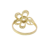 14KT Gold Ring Women's Light Weight 4 Petal Flower Open Center with White CZ Stone Round Border and Beaded Stem Sunflower Bypass Band