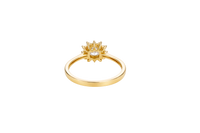14KT Gold Ring Women's Flower Square White Center with White CZ Stone Petals Border Plain Band