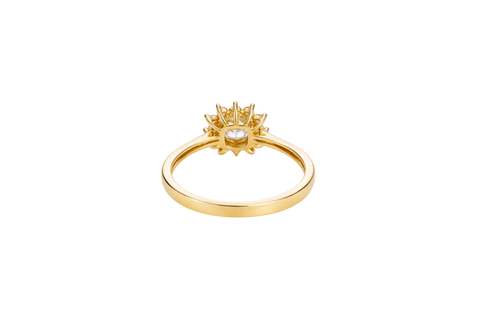 14KT Gold Ring Women's Flower Square White Center with White CZ Stone Petals Border Plain Band