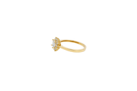 14KT Gold Ring Women's Flower Square White Center with White CZ Stone Petals Border Plain Band