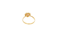 14KT Gold Ring Women's Flower Heart Pink Center Stone with White CZ Stone Petal Border Plain Band