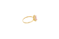14KT Gold Ring Women's Flower Heart Pink Center Stone with White CZ Stone Petal Border Plain Band