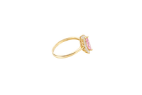 14KT Gold Ring Women's Flower Pink Marquise Center CZ Stone with White CZ Stone Petal Borders and Plain Band