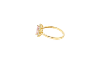 14KT Gold Ring Women's Flower Pink Marquise Center CZ Stone with White CZ Stone Petal Borders and Plain Band