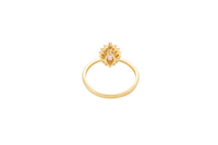 14KT Gold Ring Women's Flower Pink Marquise Center CZ Stone with White CZ Stone Petal Borders and Plain Band