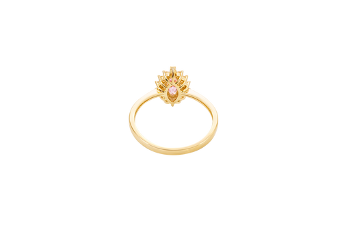 14KT Gold Ring Women's Flower Pink Marquise Center CZ Stone with White CZ Stone Petal Borders and Plain Band