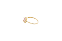 14KT Gold Ring Women's Flower Oval Pink Center Stone with White CZ Stone Petals Border Plain Band