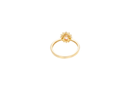 14KT Gold Ring Women's Flower Oval Pink Center Stone with White CZ Stone Petals Border Plain Band