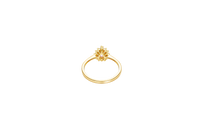 14KT Gold Ring Women's Flower Pear Pink Center Stone with White CZ Stone Petals Border Plain Band