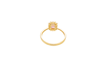 14KT Gold Ring Women's Flower Pink Rectangle Center CZ Stone with White CZ Stone Petal Borders and Plain Band