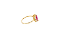 14KT Gold Ring Women's Flower Red Marquise Center CZ Stone with White CZ Stone Petal Borders and Plain Band