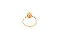 14KT Gold Ring Women's Flower Red Marquise Center CZ Stone with White CZ Stone Petal Borders and Plain Band