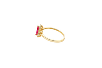 14KT Gold Ring Women's Flower Red Marquise Center CZ Stone with White CZ Stone Petal Borders and Plain Band