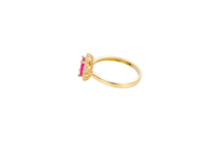 14KT Gold Ring Women's Flower Red Rectangle Center CZ Stone with White CZ Stone Petal Borders and Plain Band