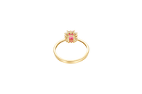 14KT Gold Ring Women's Flower Red Rectangle Center CZ Stone with White CZ Stone Petal Borders and Plain Band