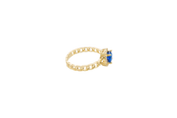 14KT Gold Ring Women's Round Royal Blue Center Stone with White CZ Stone Border and Chino Band