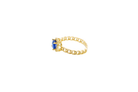 14KT Gold Ring Women's Round Royal Blue Center Stone with White CZ Stone Border and Chino Band