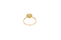 14KT Gold Ring Women's Flower Heart White Center Stone with White CZ Stone Petal Border Plain Band