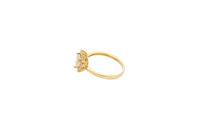 14KT Gold Ring Women's Flower Heart White Center Stone with White CZ Stone Petal Border Plain Band