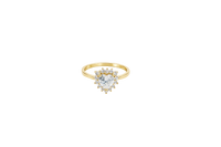 14KT Gold Ring Women's Flower Heart White Center Stone with White CZ Stone Petal Border Plain Band