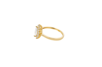 14KT Gold Ring Women's Flower Marquise White Center with White CZ Stone Petals Border Plain Band