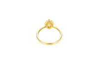 14KT Gold Ring Women's Flower Marquise White Center with White CZ Stone Petals Border Plain Band