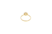 14KT Gold Ring Women's Flower Oval White Center Stone with White CZ Stone Petals Border Plain Band