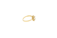 14KT Gold Ring Women's Flower Oval White Center Stone with White CZ Stone Petals Border Plain Band