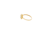 14KT Gold Ring Women's Flower Oval White Center Stone with White CZ Stone Petals Border Plain Band