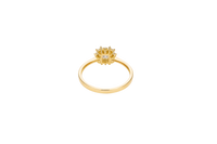 14KT Gold Ring Women's Flower White Rectangle Center CZ Stone with White CZ Stone Petal Borders and Plain Band