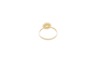 14KT Gold Ring Women's Flower White Round Center CZ Stone with White CZ Stone Petal Borders and Plain Band