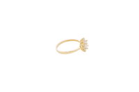 14KT Gold Ring Women's Flower White Round Center CZ Stone with White CZ Stone Petal Borders and Plain Band