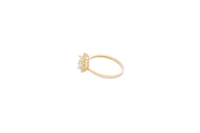 14KT Gold Ring Women's Flower White Round Center CZ Stone with White CZ Stone Petal Borders and Plain Band