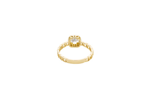 14KT Gold Ring Women's Square White Center Stone with White CZ Stone Border Chino Band