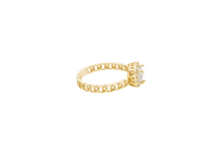 14KT Gold Ring Women's Square White Center Stone with White CZ Stone Border Chino Band
