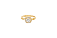 14KT Gold Ring Women's Square White Center Stone with White CZ Stone Border Chino Band
