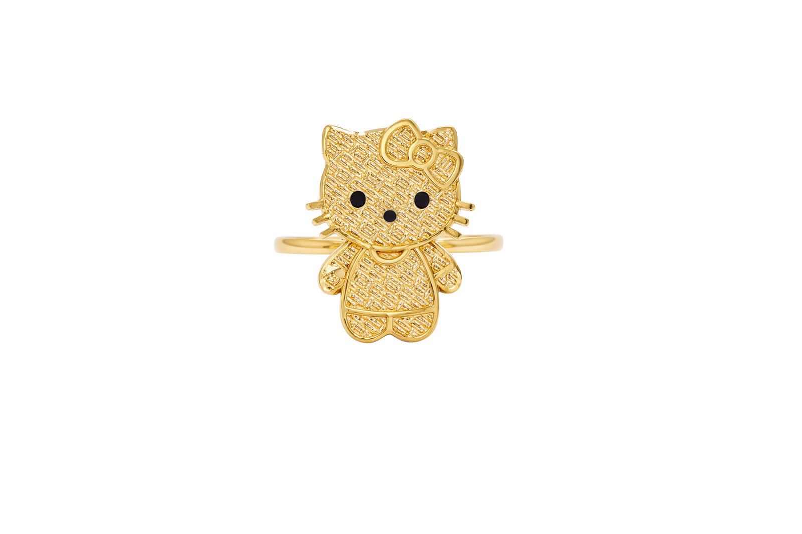 14KT Gold Ring Women's Full Body Flat Hello Kitty with Plain Band