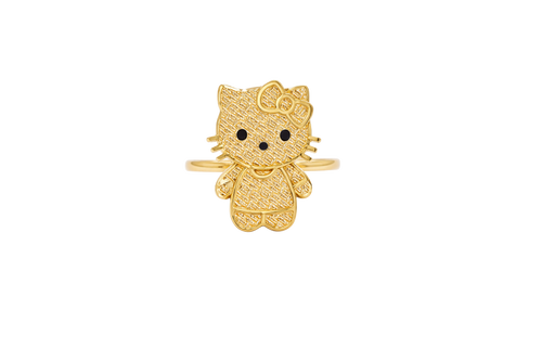 14KT Gold Ring Women's Full Body Flat Hello Kitty with Plain Band