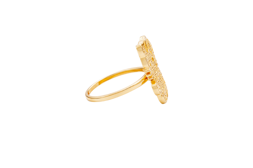 14KT Gold Ring Women's Full Body Flat Hello Kitty with Plain Band