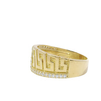 14KT Gold Ring Women's Jumbo Greek Center with White CZ Stone Lightning Bolt Across Center of Band