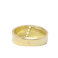 14KT Gold Ring Women's Jumbo Greek Center with White CZ Stone Lightning Bolt Across Center of Band
