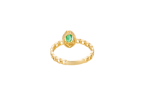 14KT Gold Ring Women's Green Marquise Center CZ White Round CZ Border Chino Band