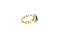 14KT Gold Ring Women's Green Marquise Center CZ White Round CZ Border Chino Band