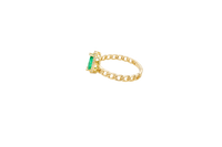 14KT Gold Ring Women's Green Marquise Center CZ White Round CZ Border Chino Band
