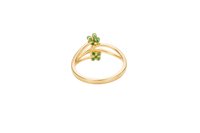 14KT Gold Women's Ring Green Round 4 Petal Flower White CZ Stones Split Band