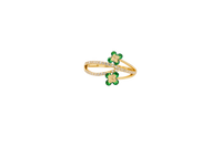 14KT Gold Women's Ring Green Round 4 Petal Flower White CZ Stones Split Band