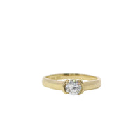 14KT Gold Ring Women's Half Halo White CZ Stone Solitaire Plain Band