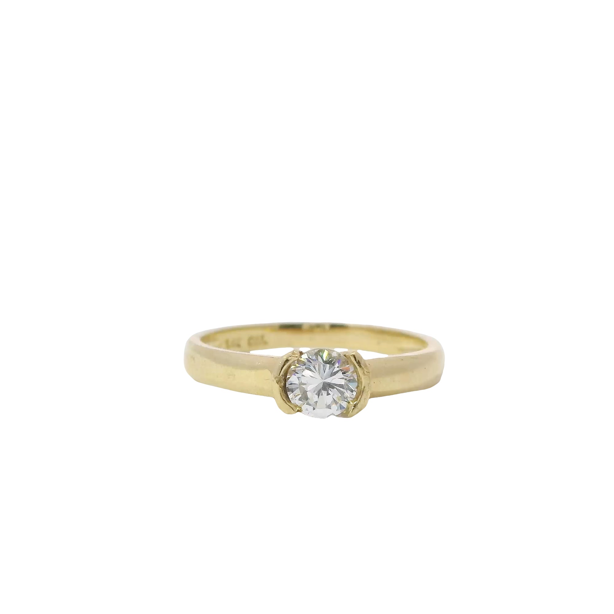 14KT Gold Ring Women's Half Halo White CZ Stone Solitaire Plain Band